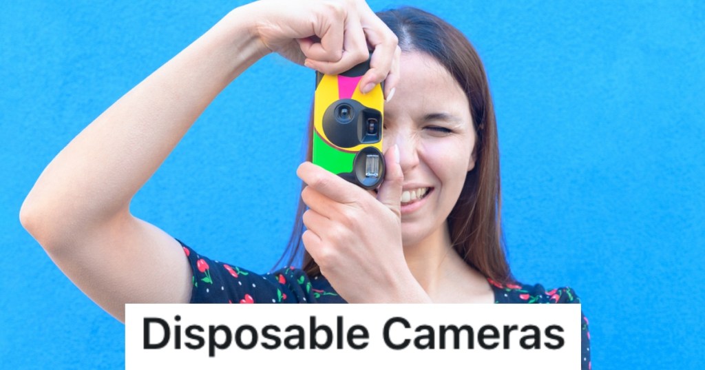 woman with a disposable camera