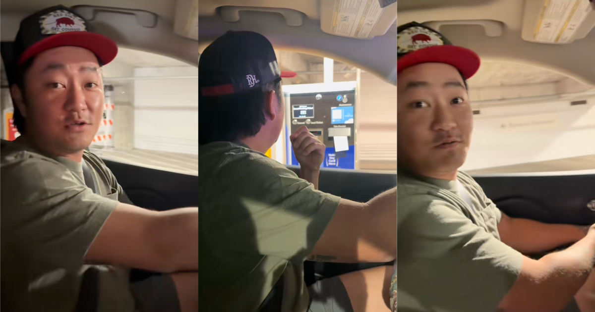 man in a parking garage