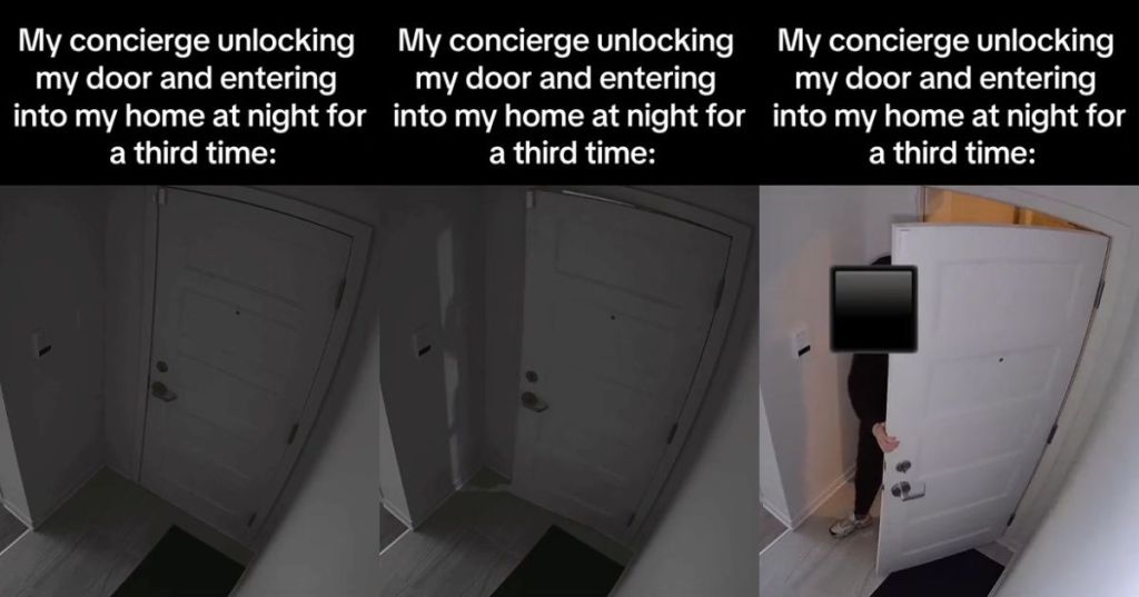 A security camera view of a front door