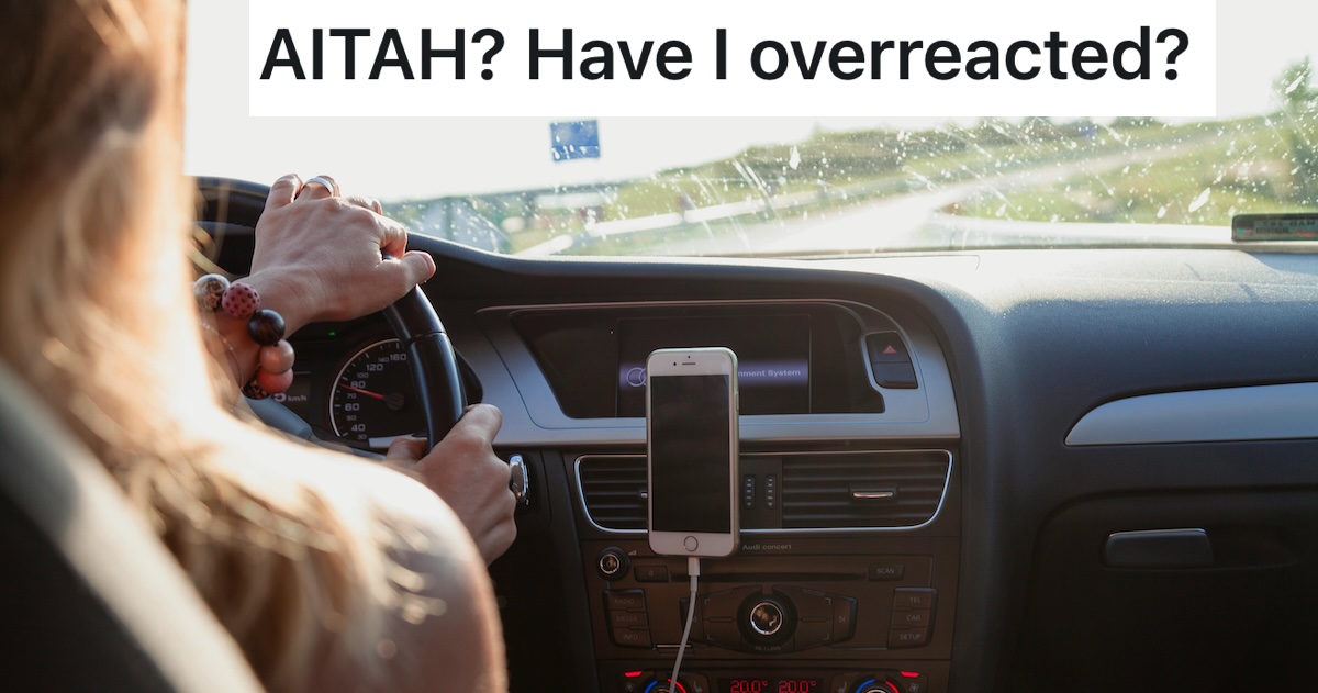 person driving with a phone near her