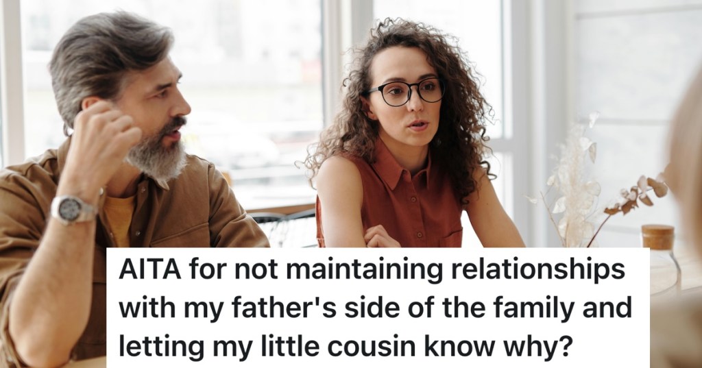 woman sitting with older man at restaurant talking