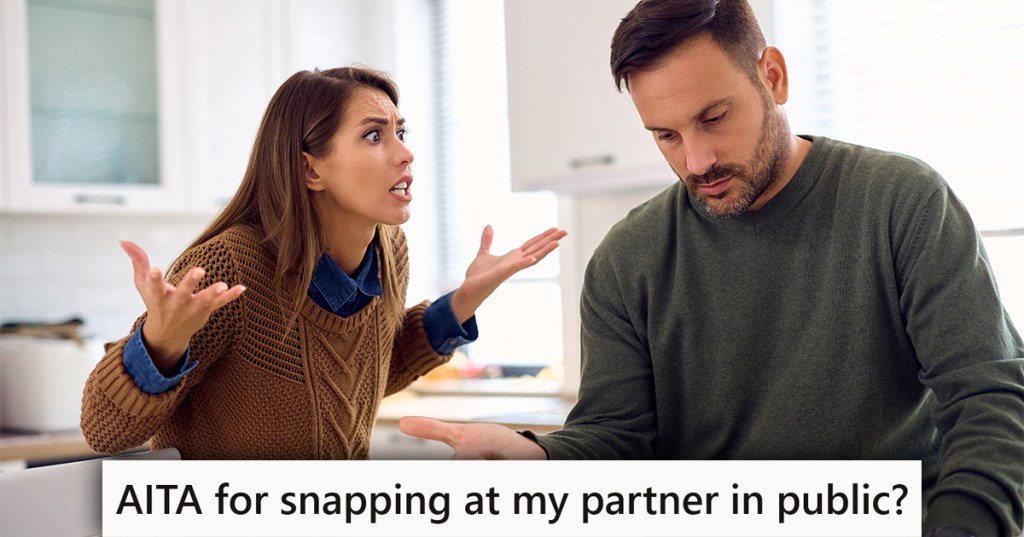 A couple fighting with a caption that reads 