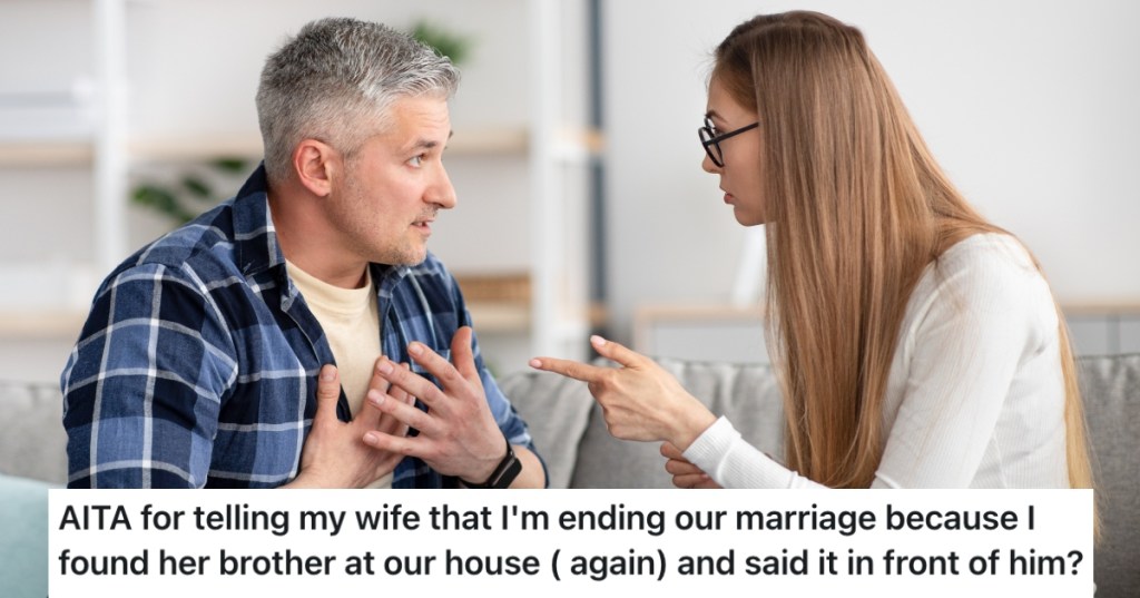 man talking to his wife