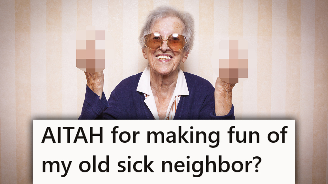 old woman flipping off the camera