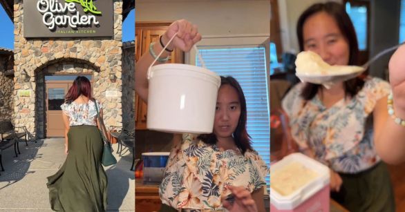 A giant bucket of Olive Garden soup