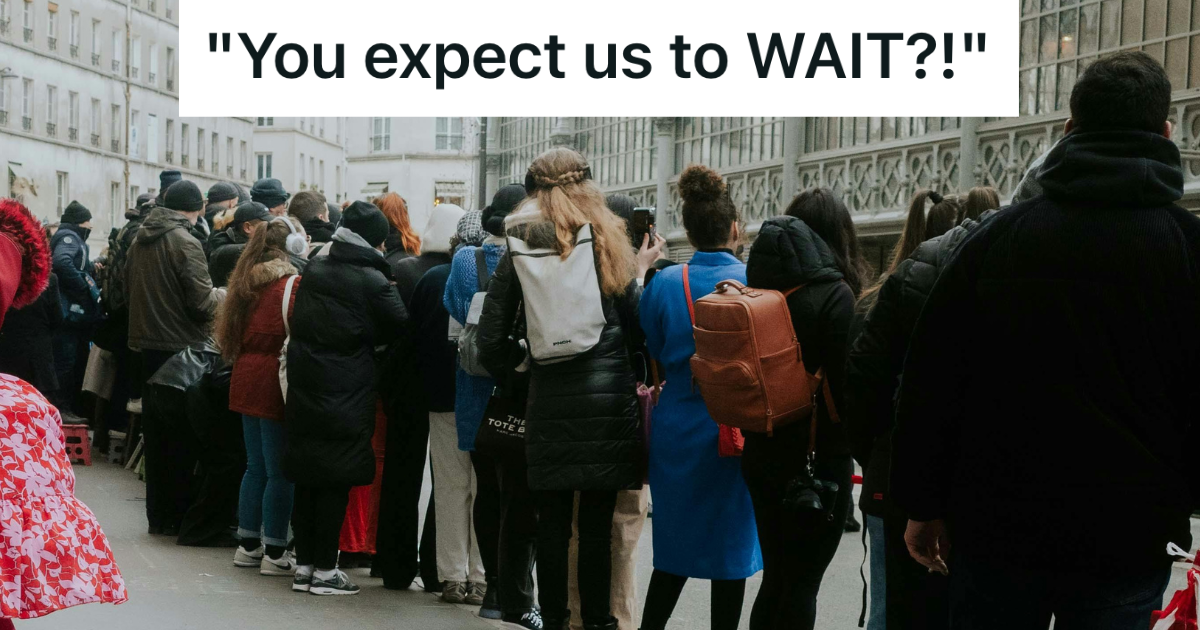 people waiting in long line