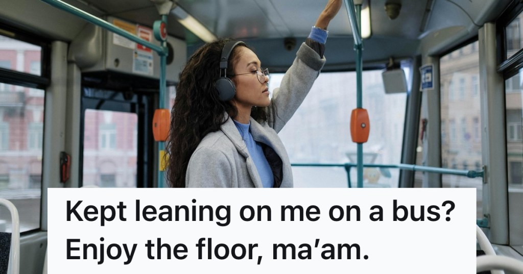 woman listening to music on a bus