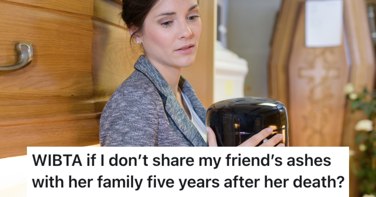 woman holding an urn of ashes