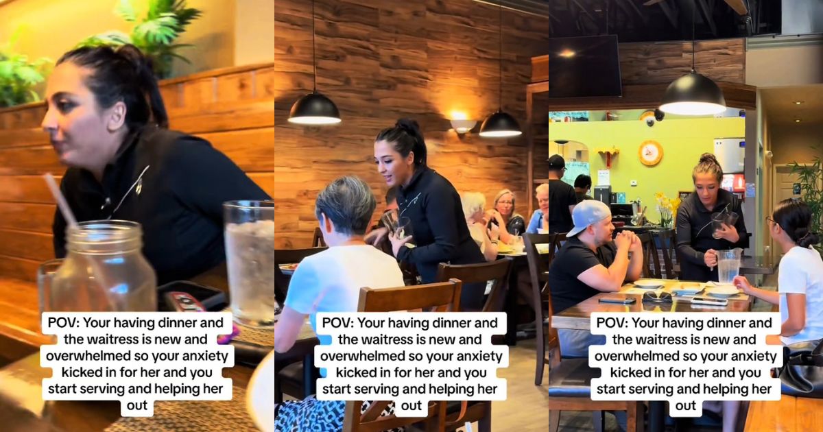A woman filing in as a server in a restaurant