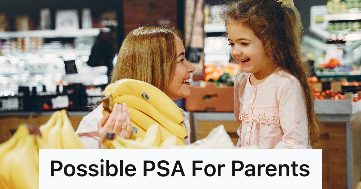 smiling woman with child in grocery store