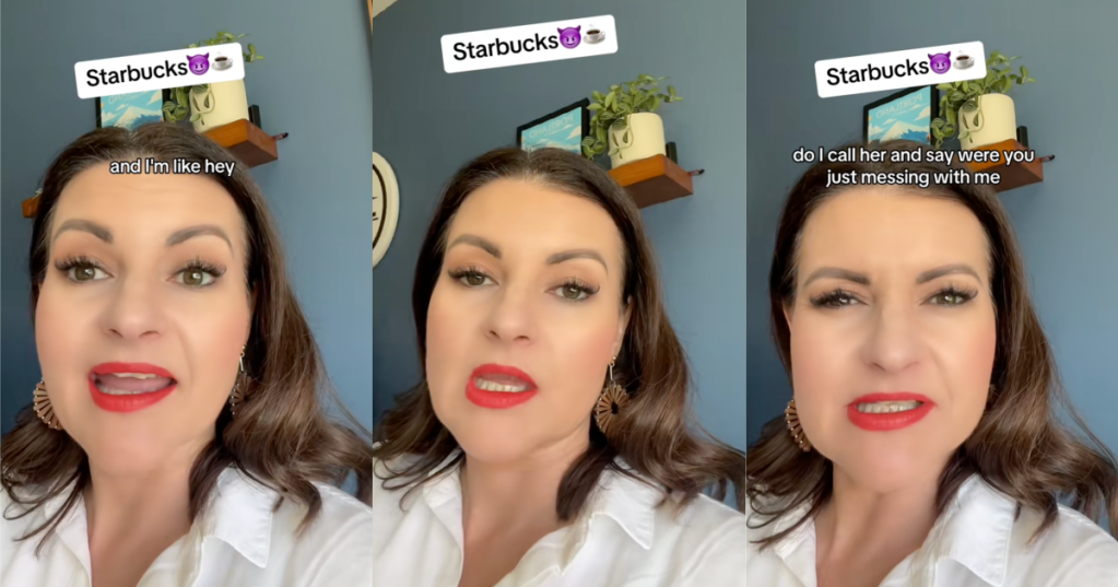 woman talking about starbucks