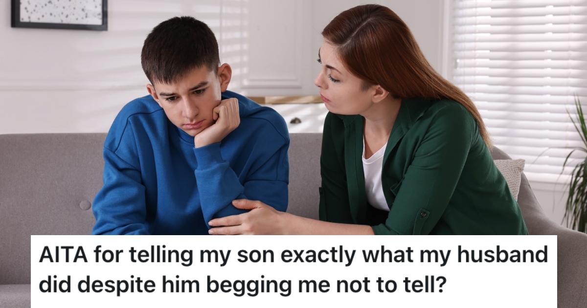 woman talking to her son