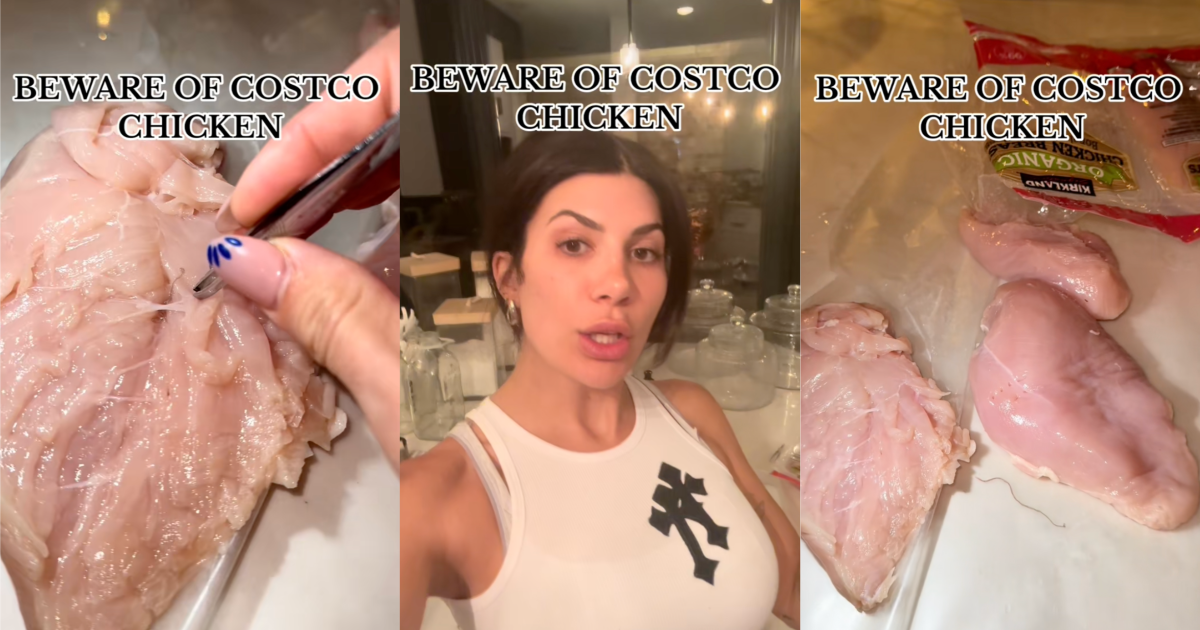 woman talking about chicken