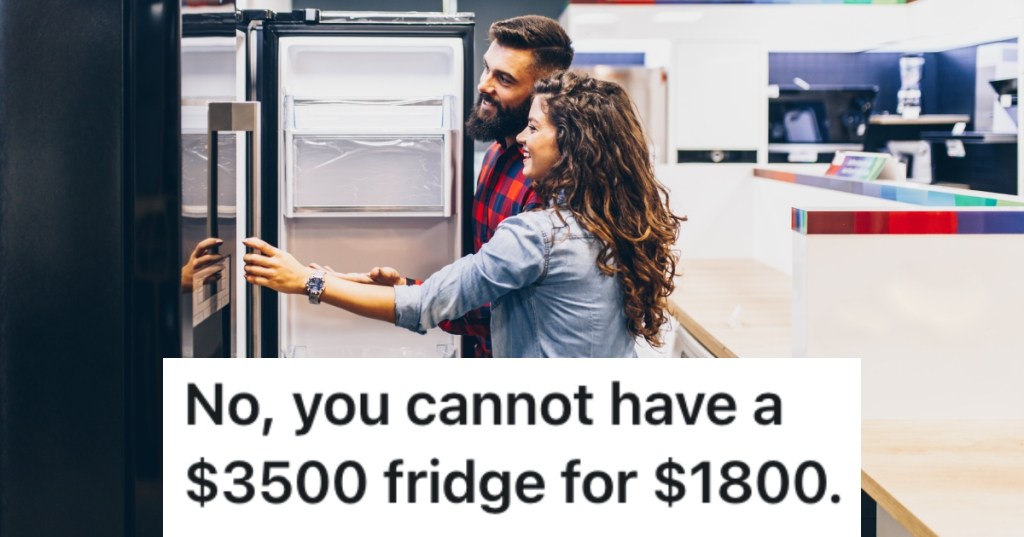 couple looking at a fridge