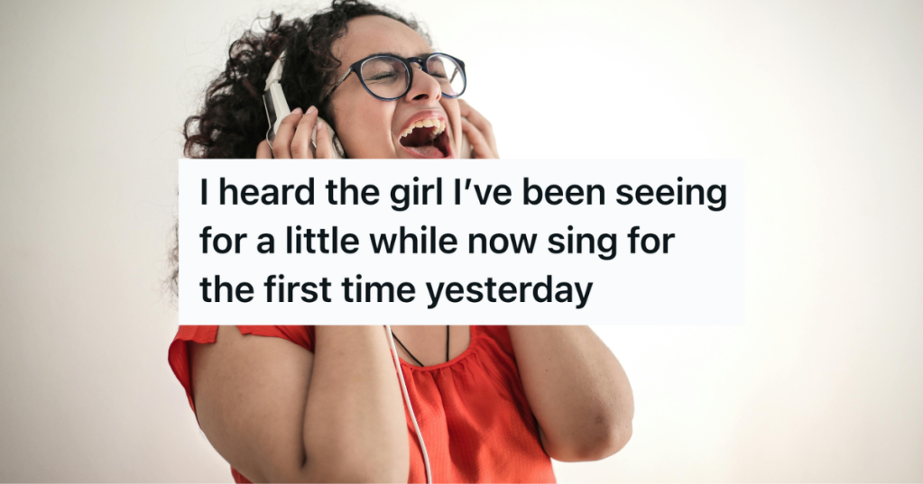 woman singing with headphones on