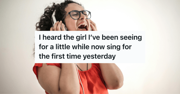 woman singing with headphones on