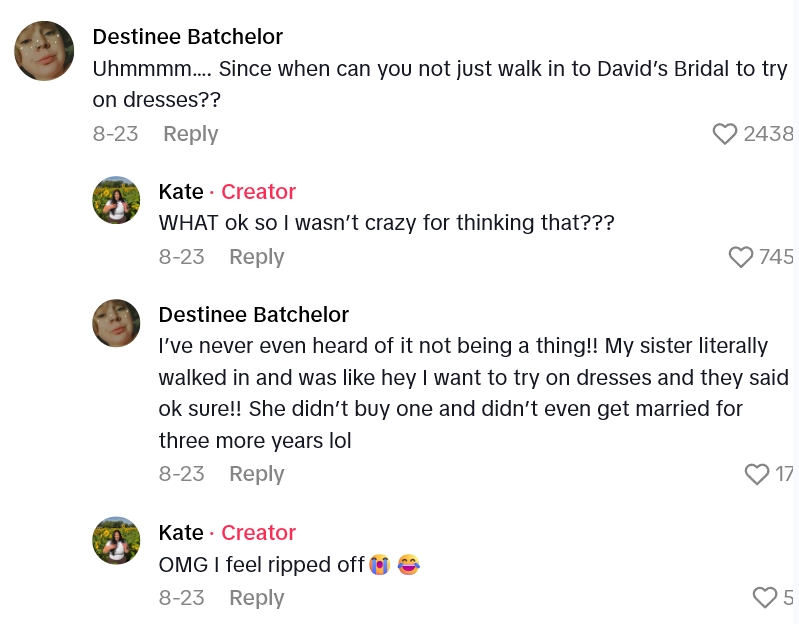 2025 09 07 22 24 25 Woman Tries To Shop At Davids Bridal As A Walk In, But Finds Out Its Basically A No Go