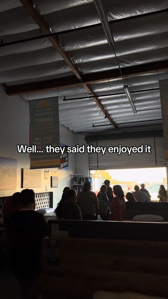 A sound bath happening in a mattress store