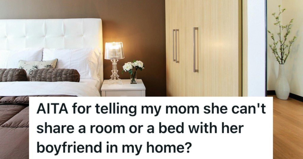 A guest room with a brown double bed