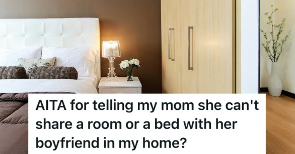 A guest room with a brown double bed