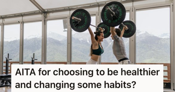 A couple lifting weights together