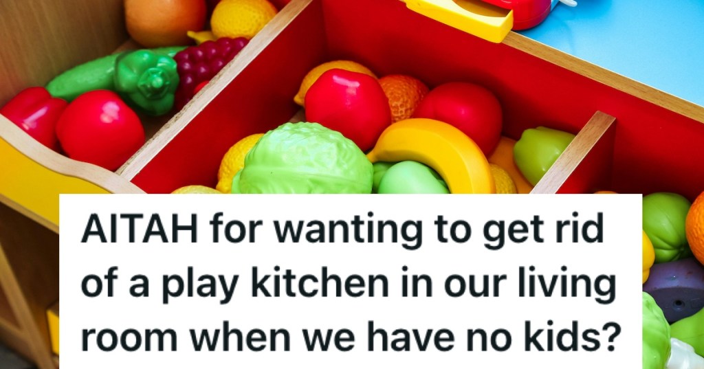 Plastic fruit and vegetables in a play kitchen