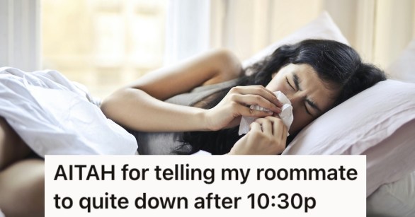 A woman in bed blowing her nose