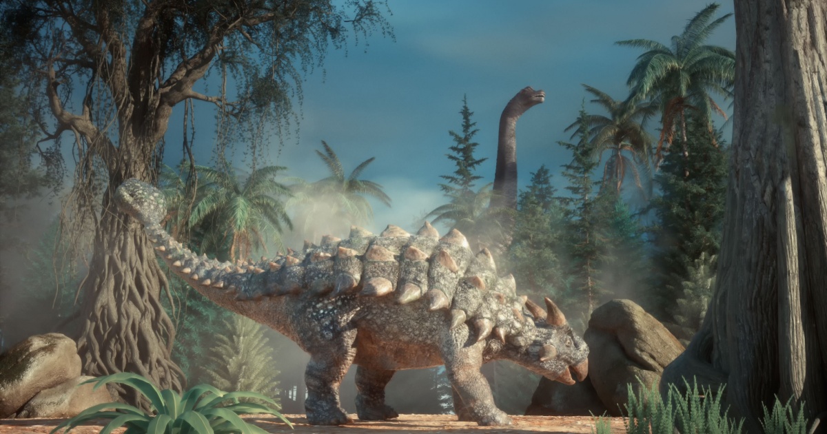 Ankylosaur with other dinosaurs