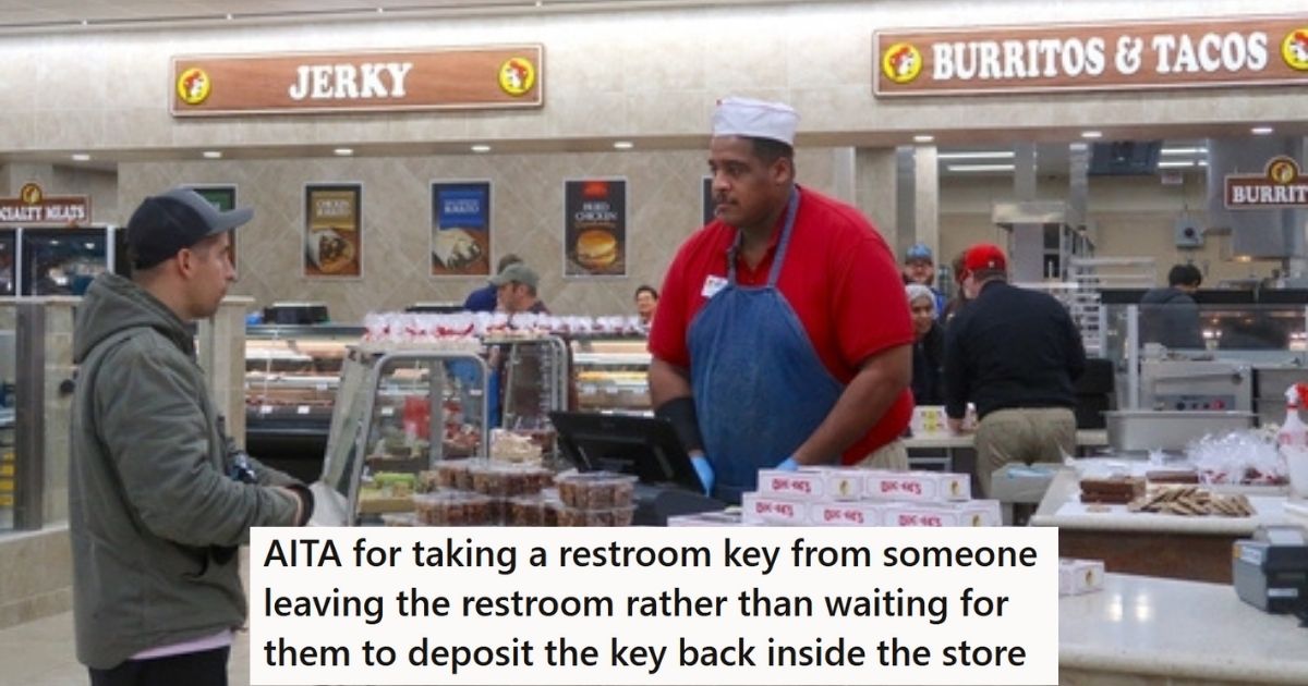 Man asking for bathroom key