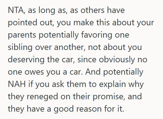 Brothers Car 2 Parents Promised Their Old Car To One Child But Gave It To His Sibling Instead, And Now Hes Wondering If Confronting Them Would Make Him The Bad Guy