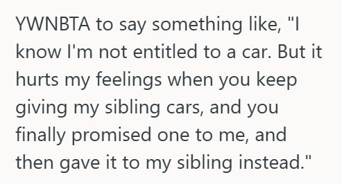 Brothers Car Parents Promised Their Old Car To One Child But Gave It To His Sibling Instead, And Now Hes Wondering If Confronting Them Would Make Him The Bad Guy