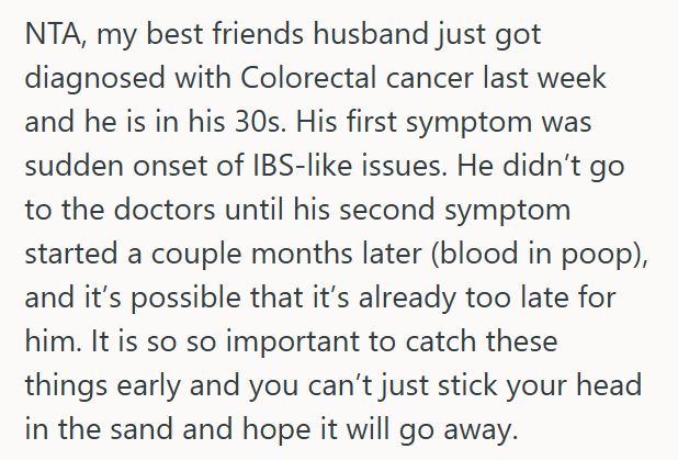 Colon Her Boyfriend Refused A Colonoscopy Despite His Mother’s Colon Cancer, And She Got Angry With Him. So He Accused Her Of Being Controlling
