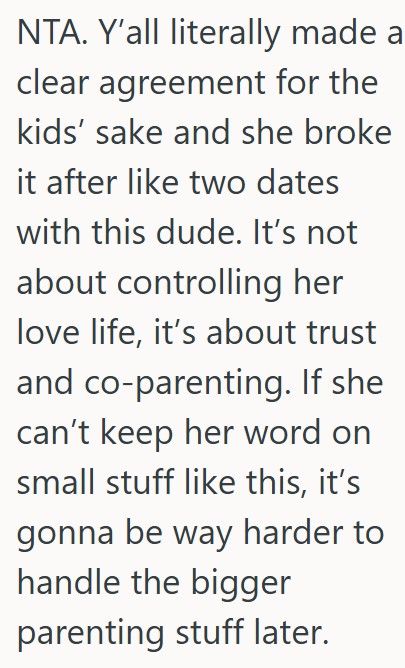 Comment 2 100 Ex Spouses Agreed Not To Have New People Meet The Kids Until Things Were Serious, But She Had A Guy Over Who Met The Kids After Just Two Dates