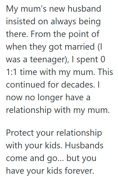 Comment 2 131 Mom Loves Spending One On One Time With Her Adult Children, But Her New Husband Gets Upset When Hes Excluded From Their Outings