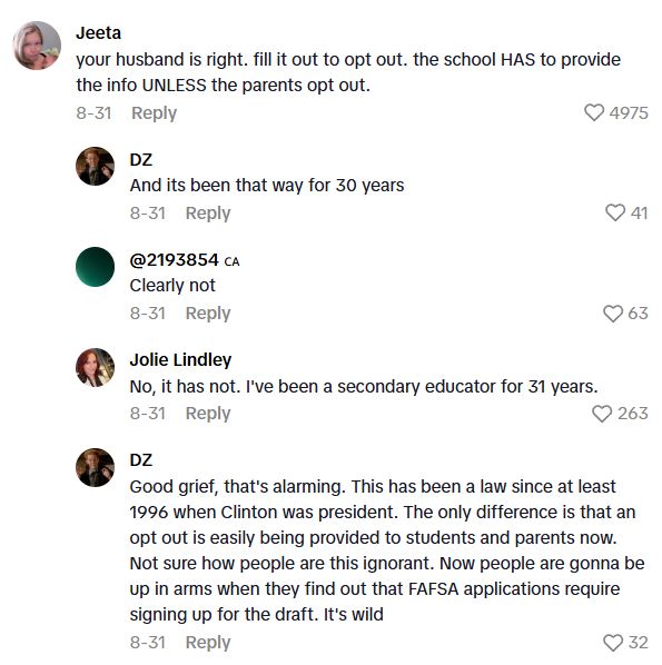 Comment 3 106 Concerned Mom Is Irate That She Got A Form For Her High School Sons About Providing Their Information To The Military