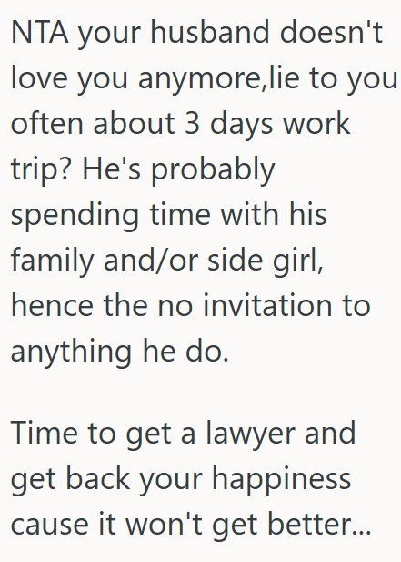 Comment 5 70 Her Husband Constantly Goes Out Of Town To See His Family Without Inviting Her, But When He Did It On His Birthday She Felt Betrayed