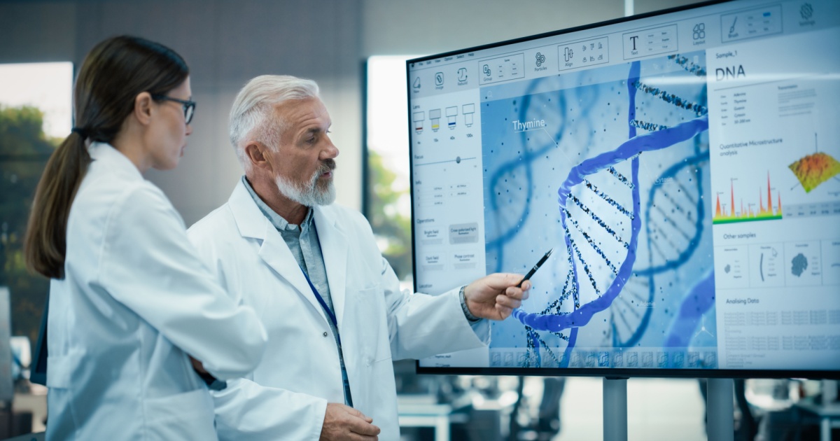 Researchers analyzing DNA