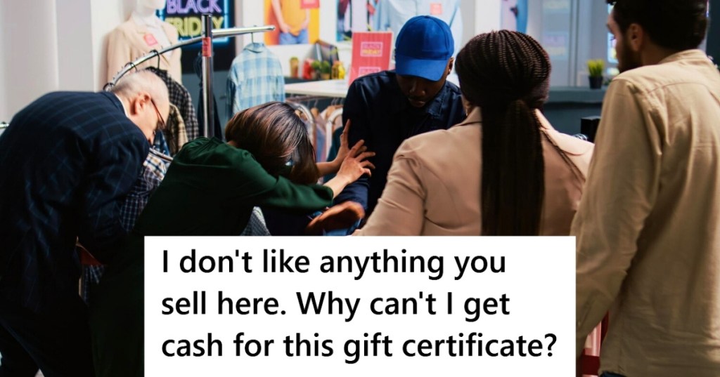 Angry customers pushing employee at store