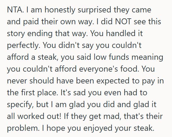 Family Dinner 1 Woman Tells Her Family She Won’t Cover Everyones Bill At Her Birthday Dinner, So When She Orders A Steak, They Make Comments Accusing Her Of Being Unfair