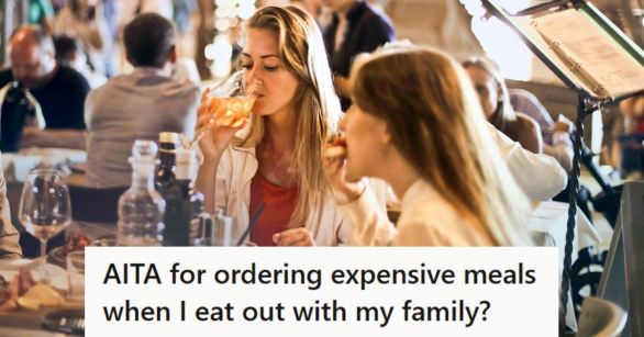 Woman eating a nice dinner out with family for her birthday