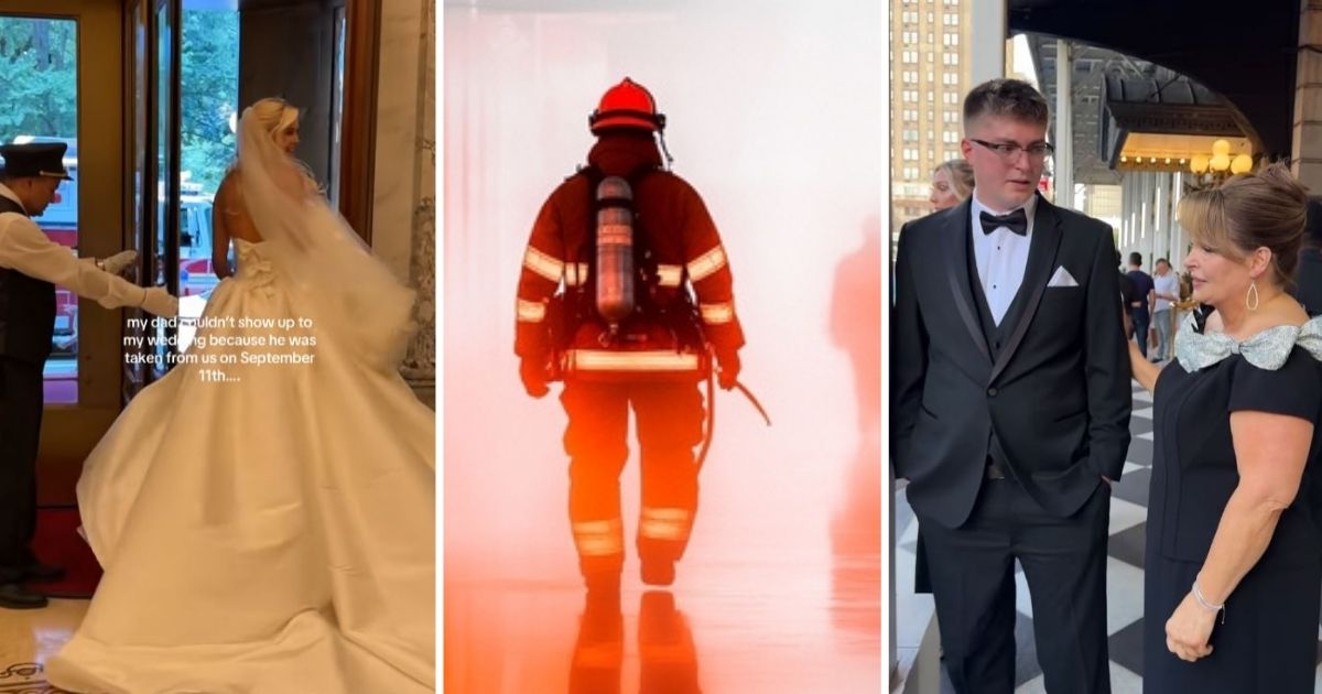 Bride and firefighter