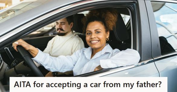 Woman smiling as she drives away in her new, free car