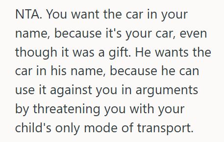 Gift 1 Woman Is Gifted A Car By Her Fiancé Of Nine Years, But When He Later Demands Back Pay And Uses It As Leverage, She Refuses To Keep Covering The Costs