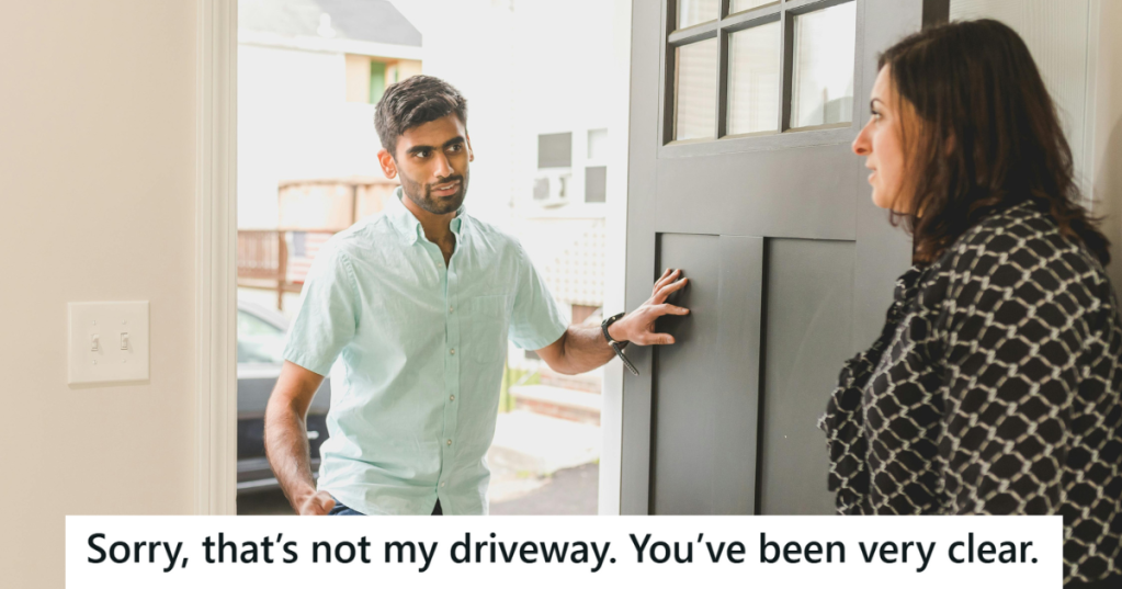 Man in blue shirt entering house