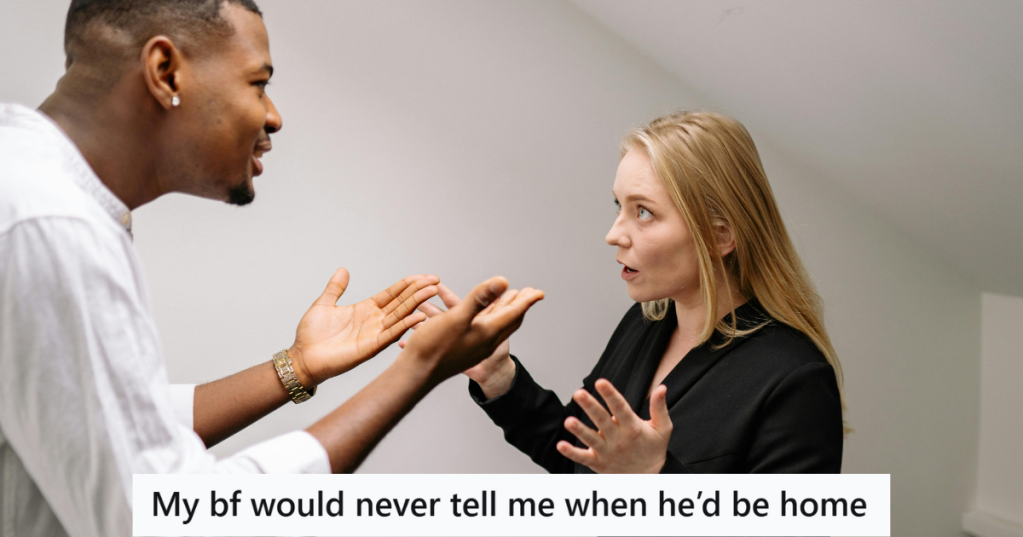 Man and woman arguing with their hands in the air