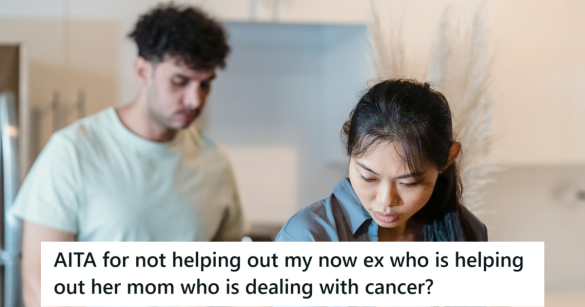 Couple standing sadly in their kitchen