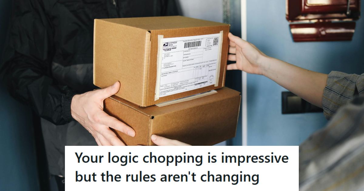 Postal worker handing two packages to a homeowner