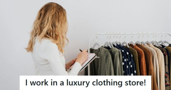 Retail employee using a clipboard to physically check the clothes