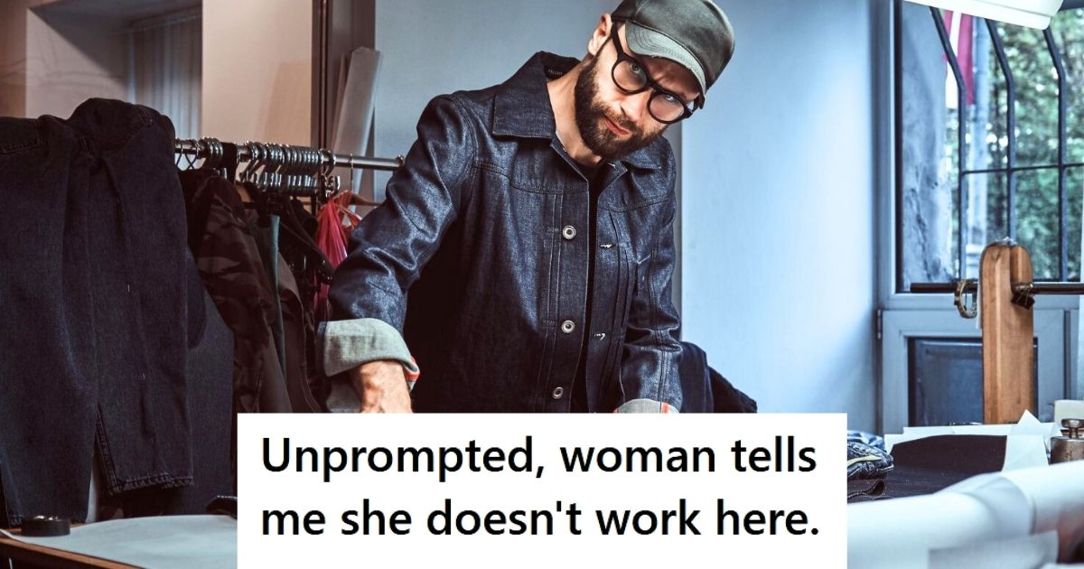 Man measuring fabric indoors