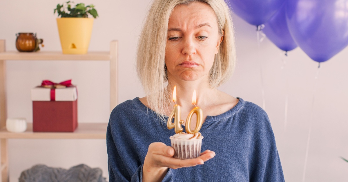 Sad woman with 40th birthday